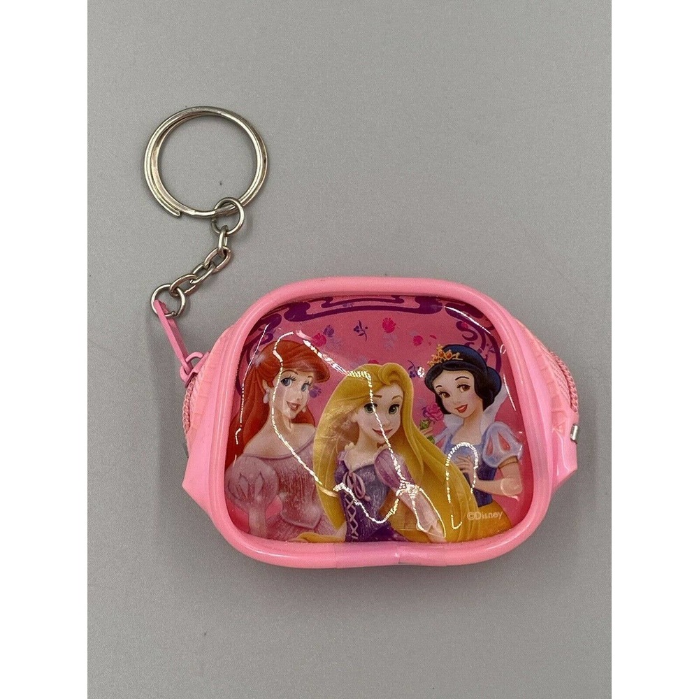 Disney Princess Pink Small Coin Purse Keychain Ariel Snow White Rapunzel